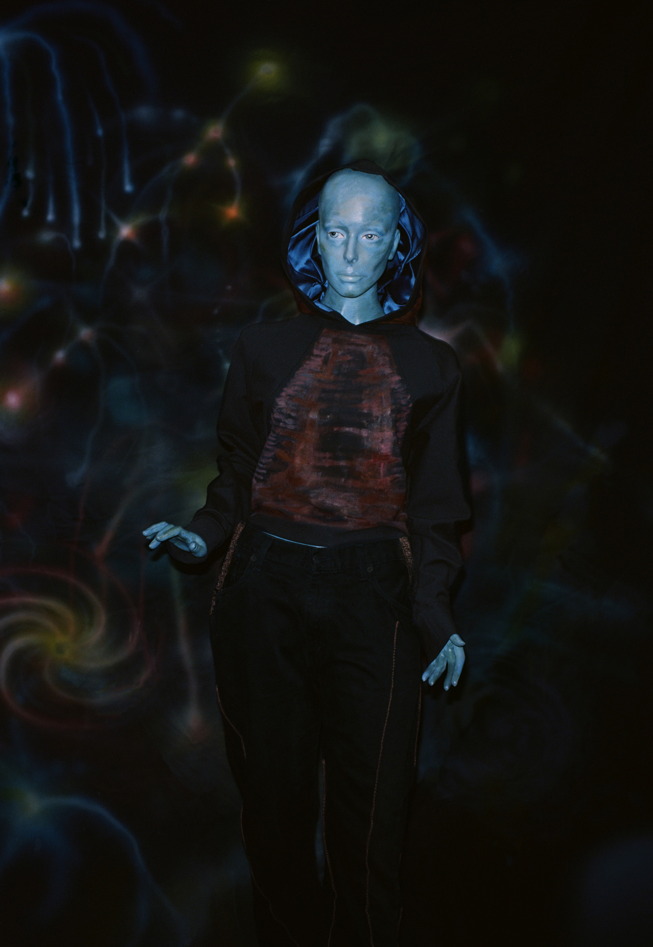 1sunsett 2orange 3Robinsparkes 4blue person 5Magic  6Painted clothing 7painting 8art 9clock 10time 11 11:11